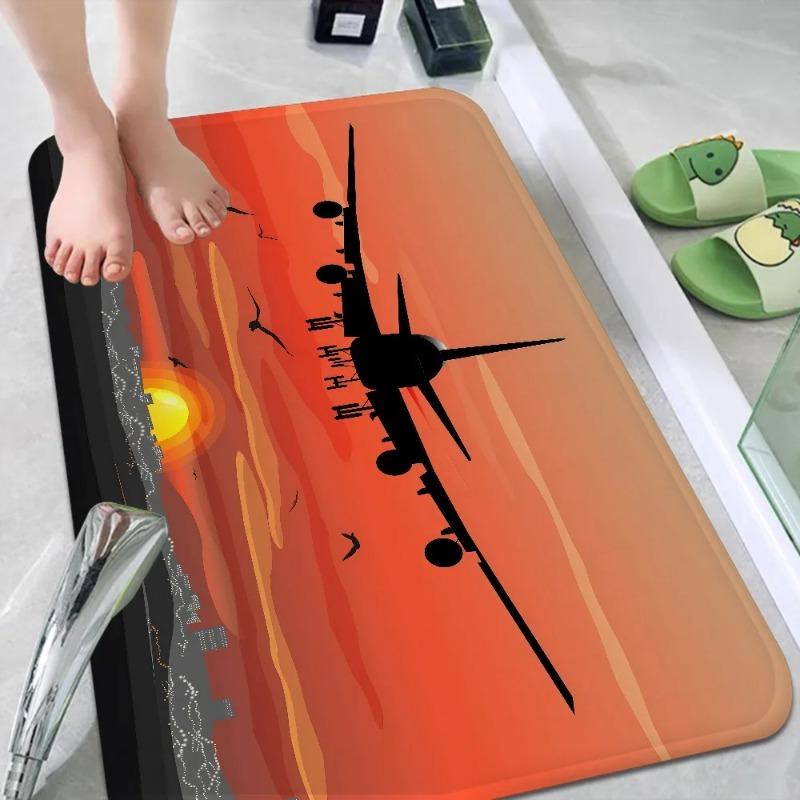 Airplane Sky Sunset Carpet Scene Anti-Slip Door Mat Polyester Nordic Home Bathroom Toilet Bedroom Hotel Decoration Floor Rug