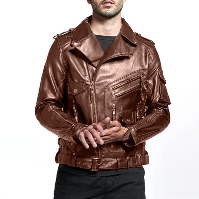 Men's Leather Jacket European and American Locomotive Multi-Pocket Design Jacket Men's Harley Motorcycle Wind Riding Jacket