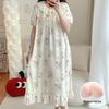 Summer Woven Cloud Cotton Short Sleeve Women's Nightgown with Chest Pads - Sweet Fairy Style, Mid-Length Skirt