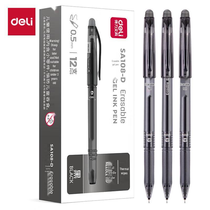 Deli Erasable Gel Pen 0.5mm Needle Tip (12-pack)