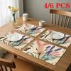 4/6pcs Rectangular Placemats - 18X12 Inches Lavender Floral Butterfly 2D Element Pattern Design, Easy-Clean Table Mats, Durable Heat-Resistant Table P