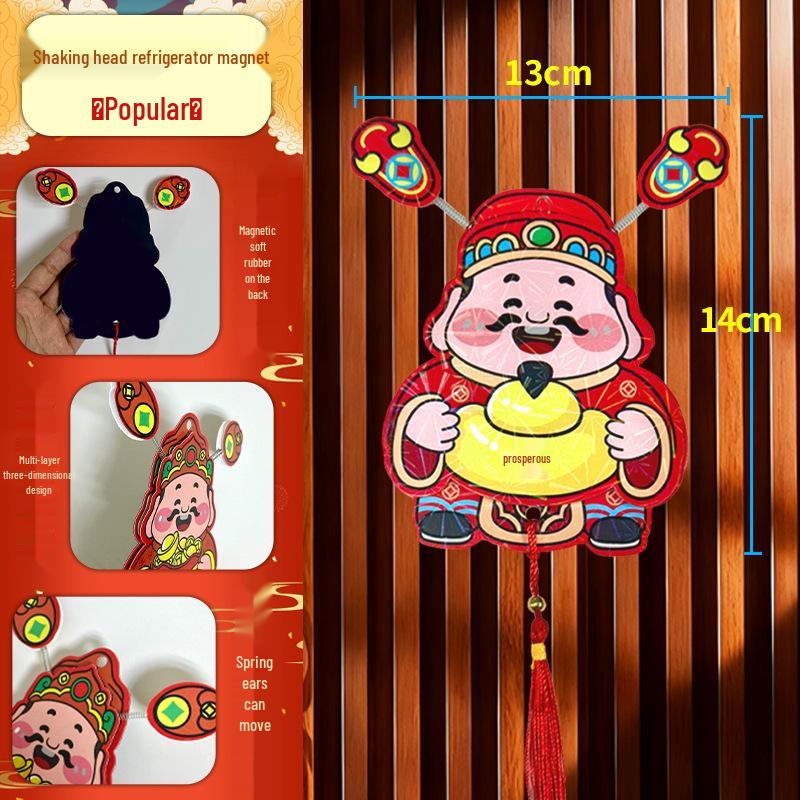 2026 God of Wealth Refrigerator Magnet: Cute Shaking Ears for Spring Festival & New Year
