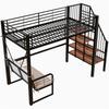 Etagenbett (90 x 200) mit stabilem Metallrahmen, abnehmbarem Polstersofa, Stauraum und Sicherheitstreppe. Geeignet für Kinder und Erwachsene. Schwarz.