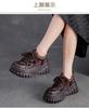 Autumn and Winter New Top Cowhide Thick Sole Color Blocked Casual Shoes for Women, Lightweight Lace Up Sponge Cake and Dad Shoes