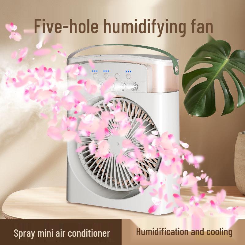 Five-Hole Mini Spray Fan: Portable, Folding, Clip-On, USB Chargeable Air Circulator with Light