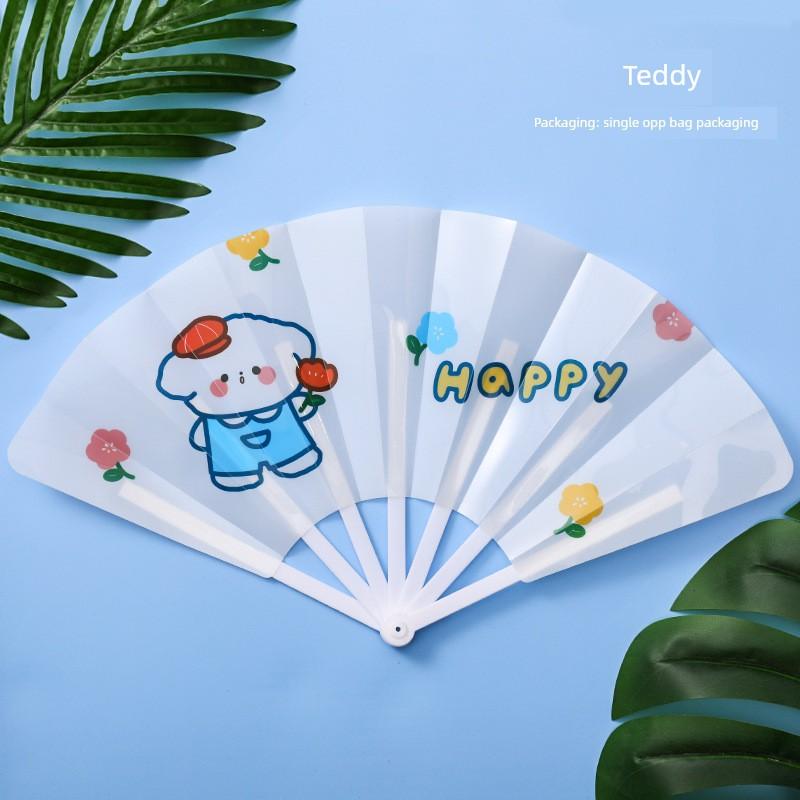 Summer Cartoon Folding Fan, Small Handheld Fan for Students, New Portable Hand-Cranked Fan, Trendy Plastic Folding Fan for Students