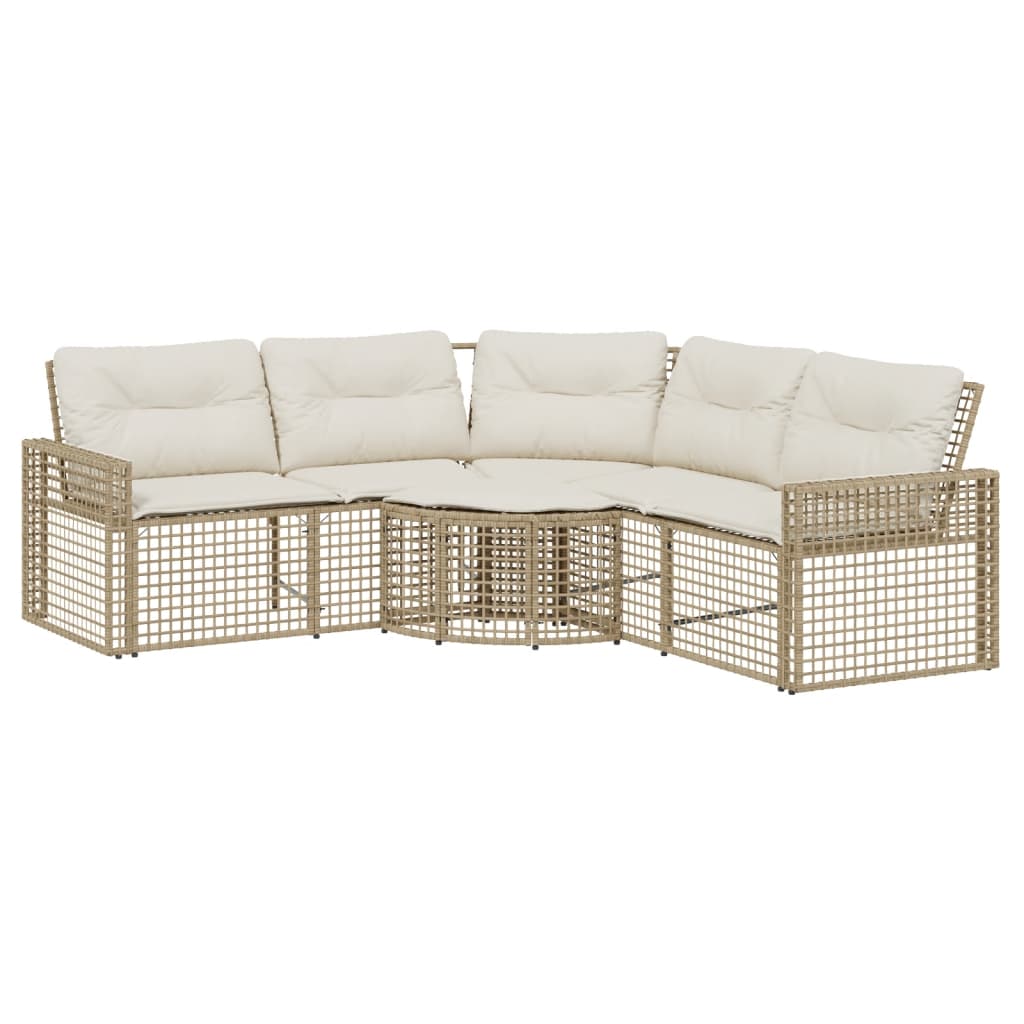 L-förmiges Gartensofa mit Kissen und Hocker Beige Poly-Rattan