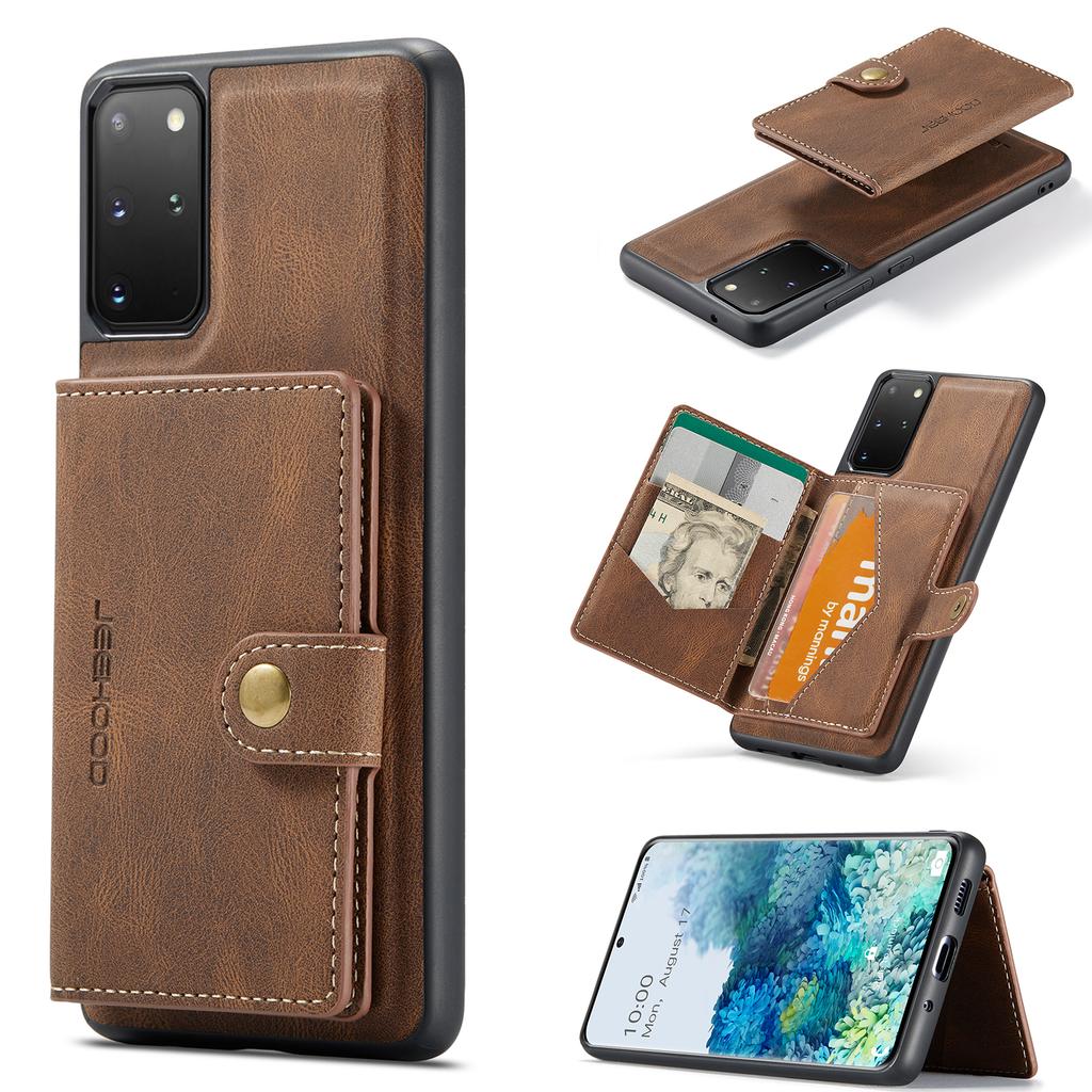 For Samsung Galaxy S20 Plus 5G Case JEEHOOD J01 Retro Leather Phone Back Cover with Detachable Magnetic Card Holder