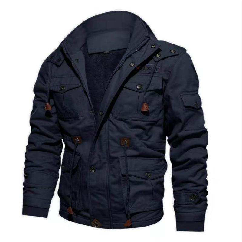 Herbst- und Winter Herren Abnehmbare Kapuze Gewaschenes Fleece Verdickte Jacke Übergröße Air Force Jacke