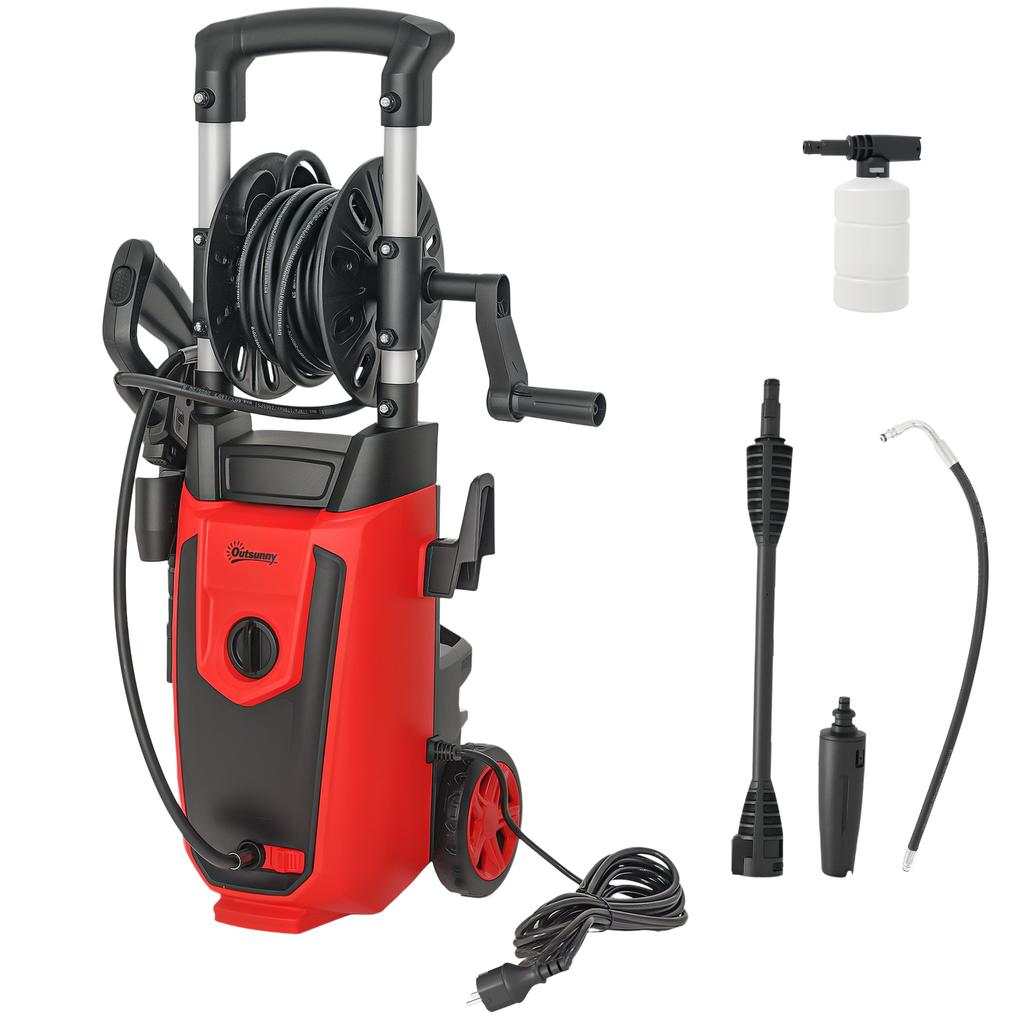 High Pressure Washer, 1800W, Adjustable Angle, Auto Stop, 30 x 27.5 x 76 cm, Red and Black