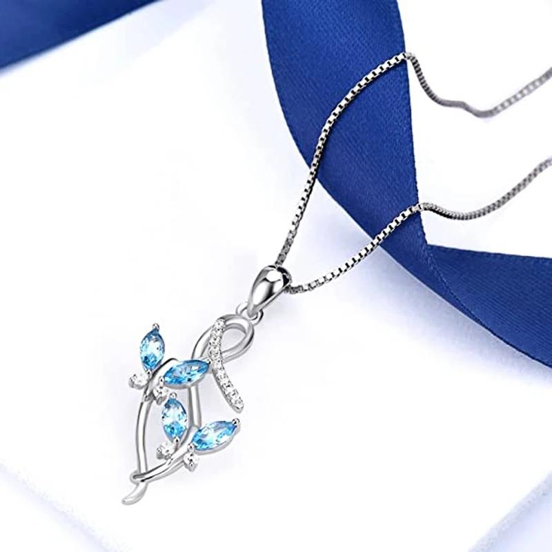 

CAOSHI Fashion Charming Blue Butterfly Necklace for Women Shining Cubic Zirconia Accessories Wedding Anniversary Zircon Gifts 45cm