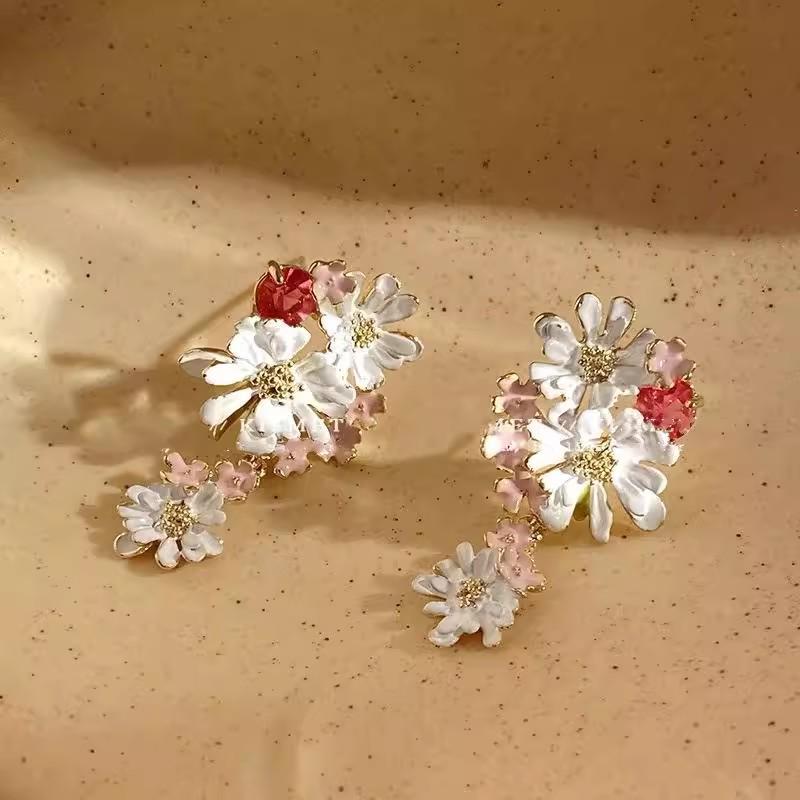 Pendientes de Botón con Flor de Borla Francesa Freesia 2025 - Accesorios Dulces de Alta Gama para Mujer
