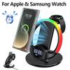 RGB Wireless Charger Alarm Clock Stand for iPhone 17 16 15 14 Samsung S25 S24 for Apple Galaxy Watch Airpods 4/3 Pro Buds3/3 Pro