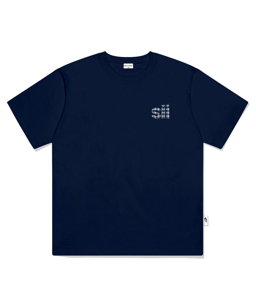 PAGESIISII Small Blue Check Eye-Point Print Oversized Short Sleeve T-Shirt [2 Colors]