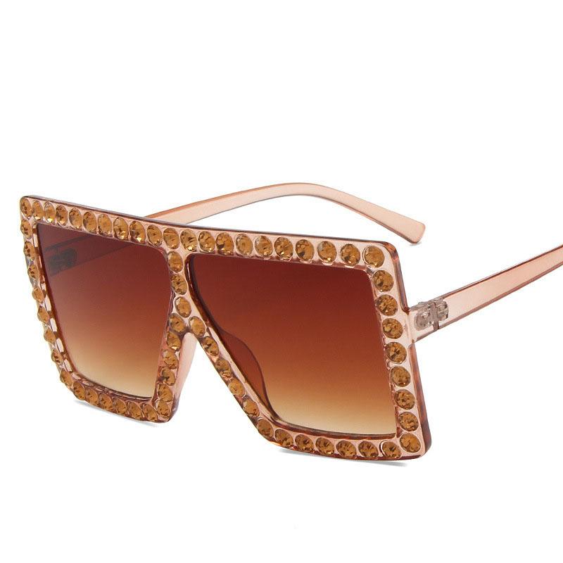 Décoration Strass Lunettes de Soleil Femmes Forme Carrée Lunettes de Soleil Cool et Élégantes Féminines Style Européen Américain Lunettes de Soleil pour Femme