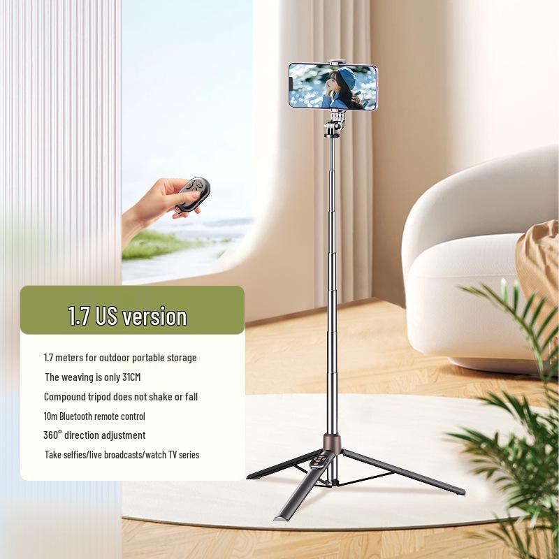 Bluetooth Selfie Stick with Integrated Beauty Fill Light, Remote Control, and Live Streaming Desktop Tripod