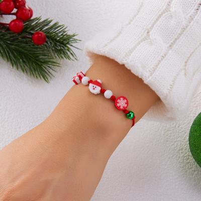 Christmas Soft Clay Snowman Snowflake Tree Santa Claus Gingerbread Deer Bracelet Handmade Braided Bangle For Women Men Jewelry