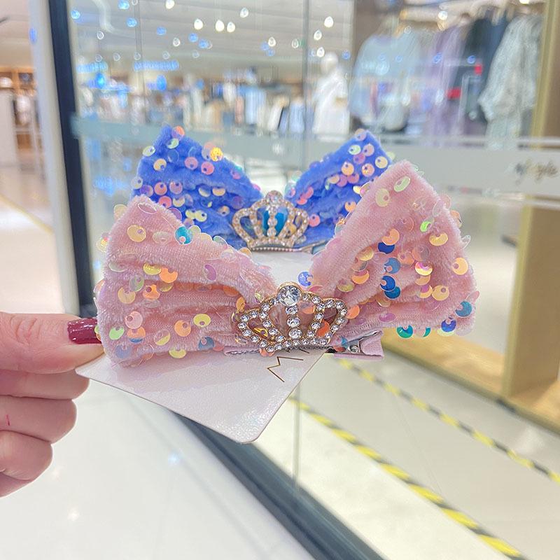 Korean Style Sequin Bow Hair Clip for Girls - Crown 3D Top Hairpin Accessory