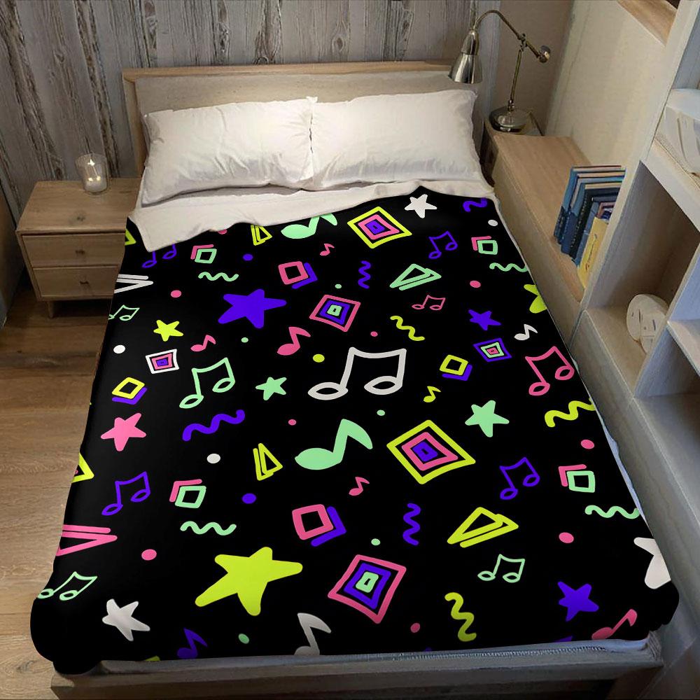 Neon Music Doodle Flannel Blanket Warm Soft Halloween Christmas Decorative Couch Warm Cozy All-Season Gift