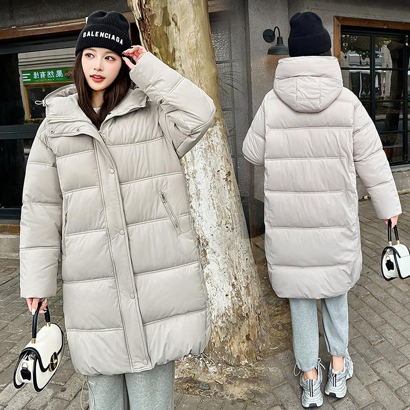 Russia thickened winter long knee cotton clothes women's Korean version thickened hooded simple bread clothes winter coat