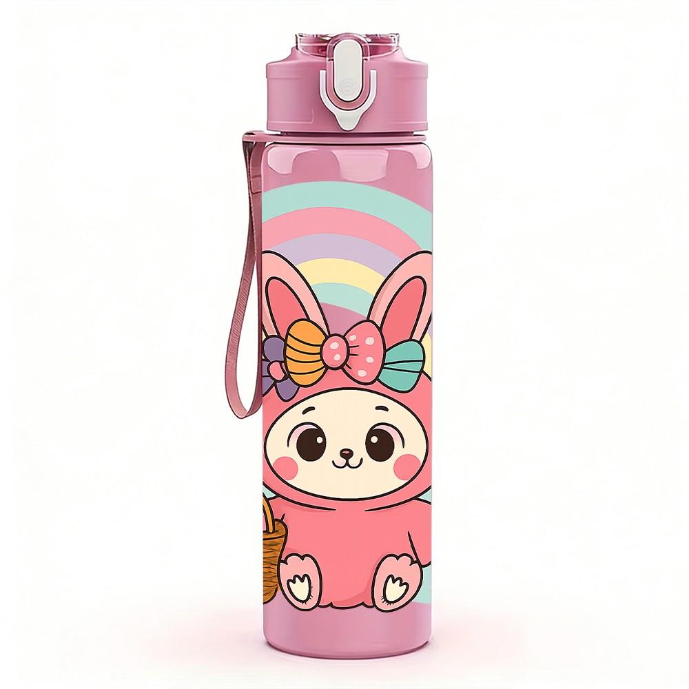 1PC Cute Bunny Rabbit 750ml Color Plastic Sports Water Bottle Leakproof Flip Straw Lid Suitable for Sports Office Home Use