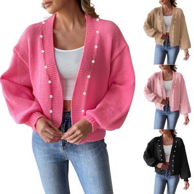 Women's Casual Loose  Jacket With Pearl Nail Beads Cardigan Jacket And Cardigan Sweater
