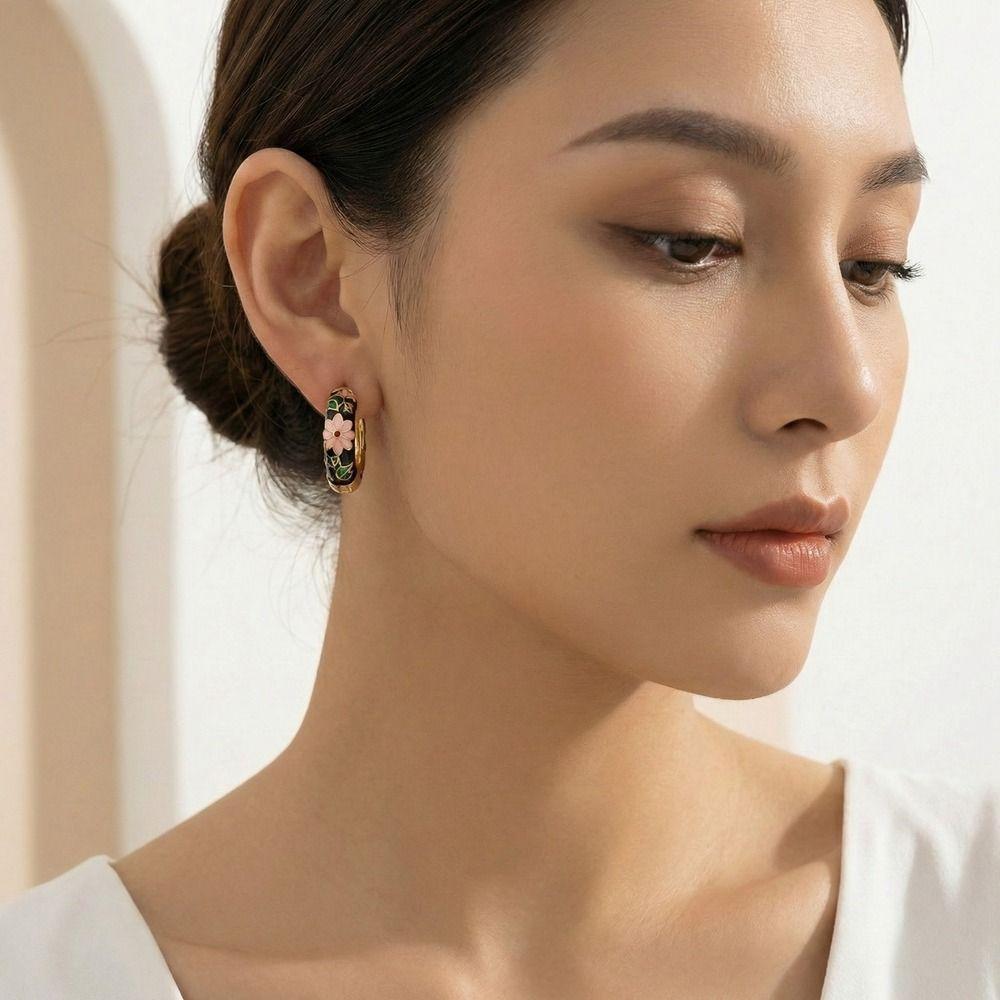 Korean Chinese Style Earrings Classic Hoop Ear Buckle Cute Round Small Hoop  Jewelry