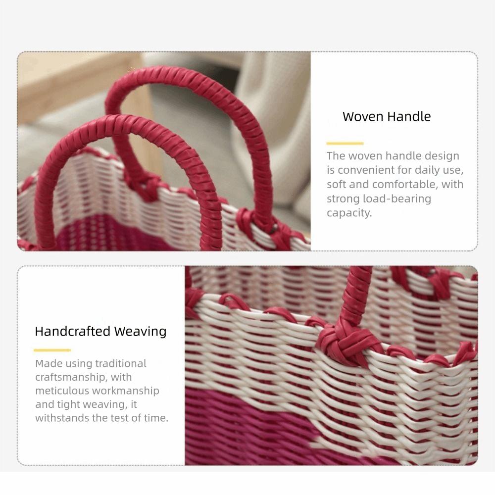Woven Handheld Vegetable Basket High-End Bath Basket Fashion Plastic Woven Basket  Vegetable Market