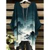 Summer Top Women Arrival Elegant Vacation Style Plus Size Simple Casual Meteor Pattern Print Irregular Hem Round Neck T-Shir