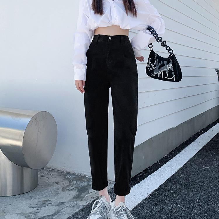 DIMANAF 2024 Autumn Women Jeans Pants High Waist Elastic Buttons Basic Trousers Blue Long Pants