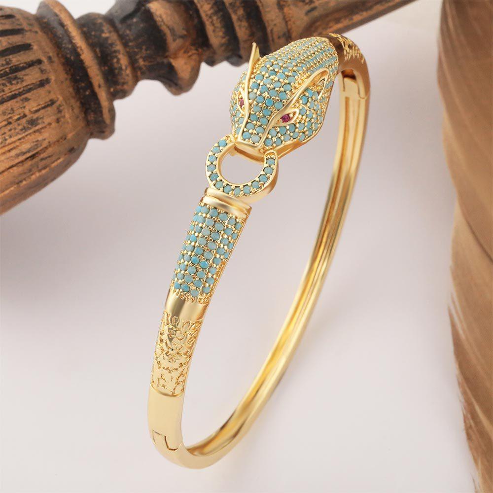 European and American Retro New Leopard Bracelet Exaggerated Trendy Zircon Leopard Open Bracelet Bracelet One  Size(18CM~21CM)