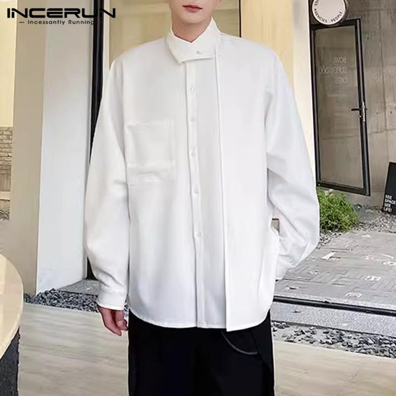 

INCERUN Большие мужские деловые рубашки с лацканами и длинными рукавами 4XL чёрный