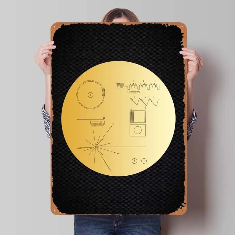 Voyager 1 Zlatá deska Kovové cedule Vesmírné plakáty Dekorace do domácnosti Plechový cedule Tabulka pro výzdobu nástěnného umění Dekorace herního pokoje