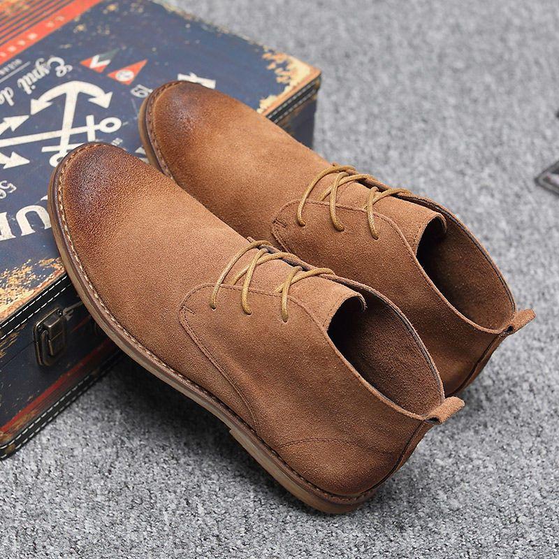 Mode Neue Echtleder Stiefel Herren Rindsleder Hohe Schuhe Britisch Retro Kurze Stiefel Männlich Werkzeug Wüstenstiefel Klassiker Rutschfeste Schuhe