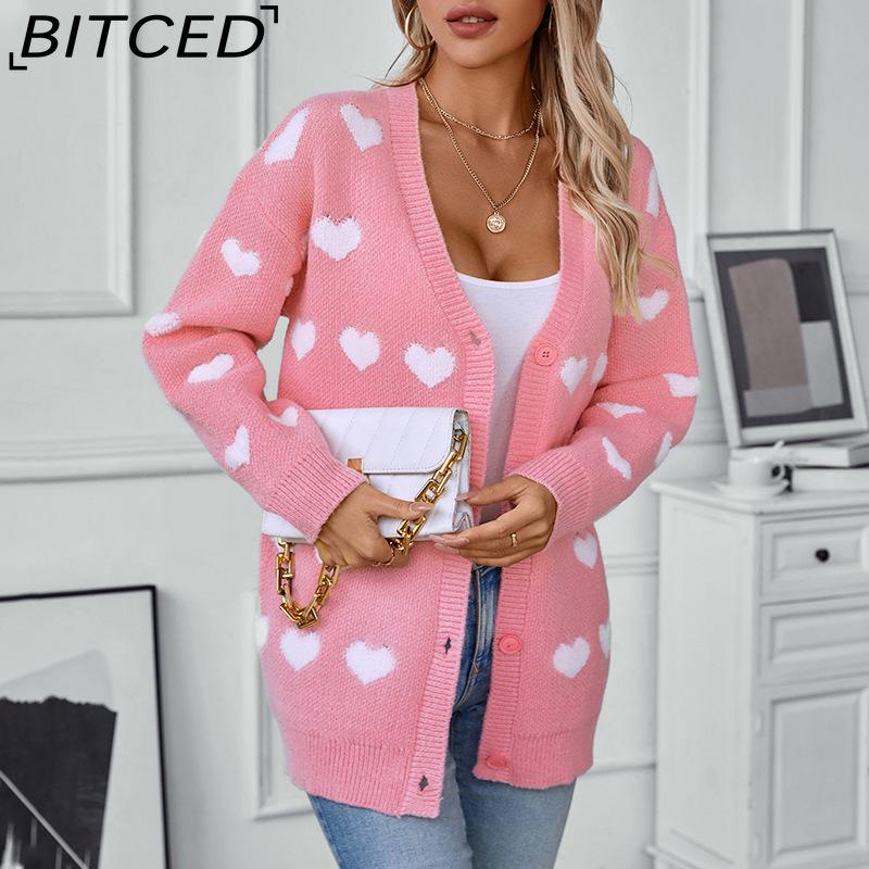BITCED Knit Cardigan - Mid-Length Button-Up Sweater for Women: Sweet and Fashionable for Fall/Winter