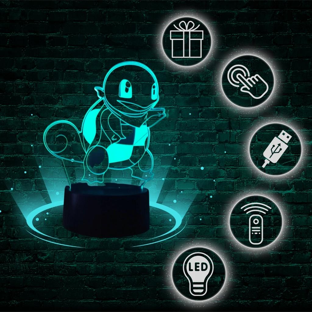 Pokemon Go Squirtle Turtle Night Light For Kids 16 Led 3D + Remote Control