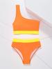 2024 European & American Color Block One-Shoulder High-Waist Bikini Swimwear