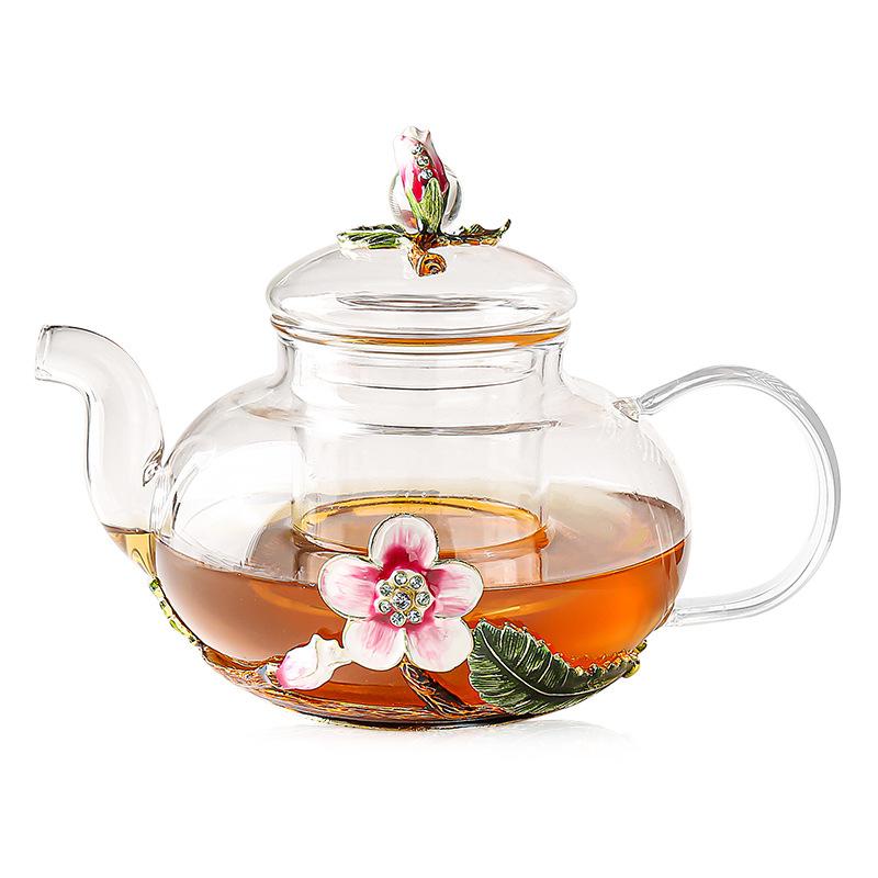 Teacup Plum Blossom Enamel Color Kung Fu Tea Set Tea Separation Teapot Small Teacup High Temperature Resistant Kettle