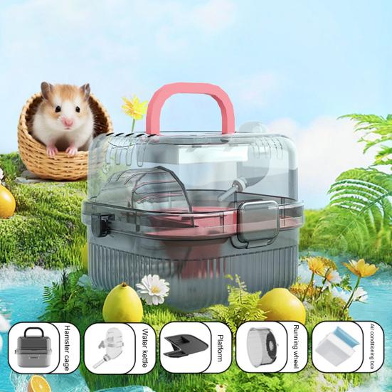 Hamster Cage with Transparent Upper Cover Matte Bottom Design Dual Use Indoor Outdoor Cooling Feature Pet House