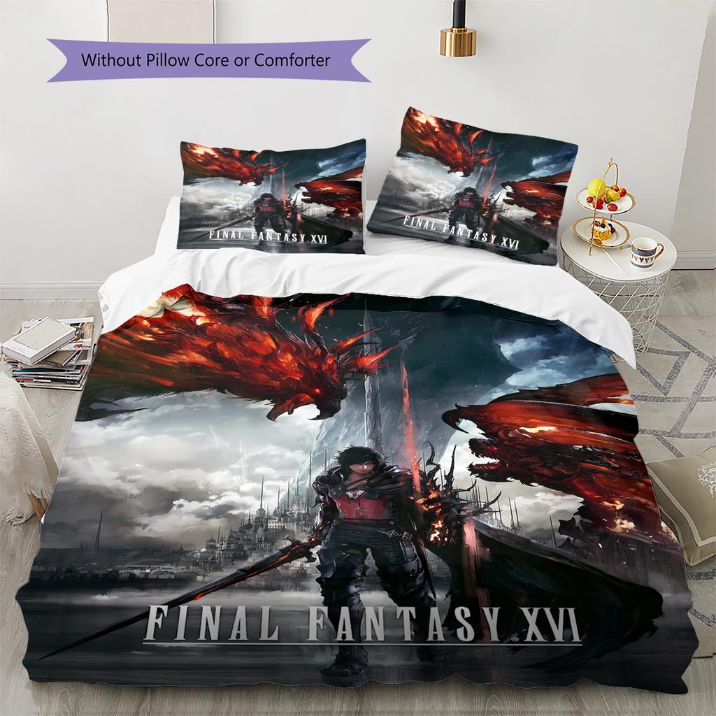 Final Fantasy Pattern Bedding Quilt Set Quilt Cover Pillowcase Home Decoration Gift (1 * duvet cover + 2 * pillowcase, without core)