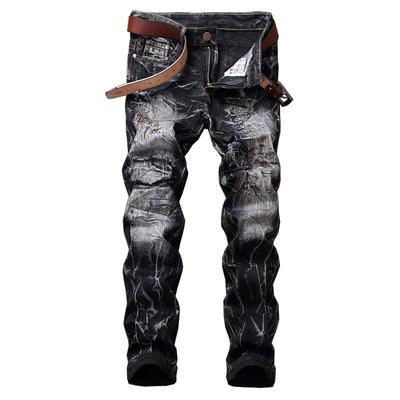 Perforierte europäische und amerikanische Distressed-Jeans für Herren im Slim Fit mit geradem Bein