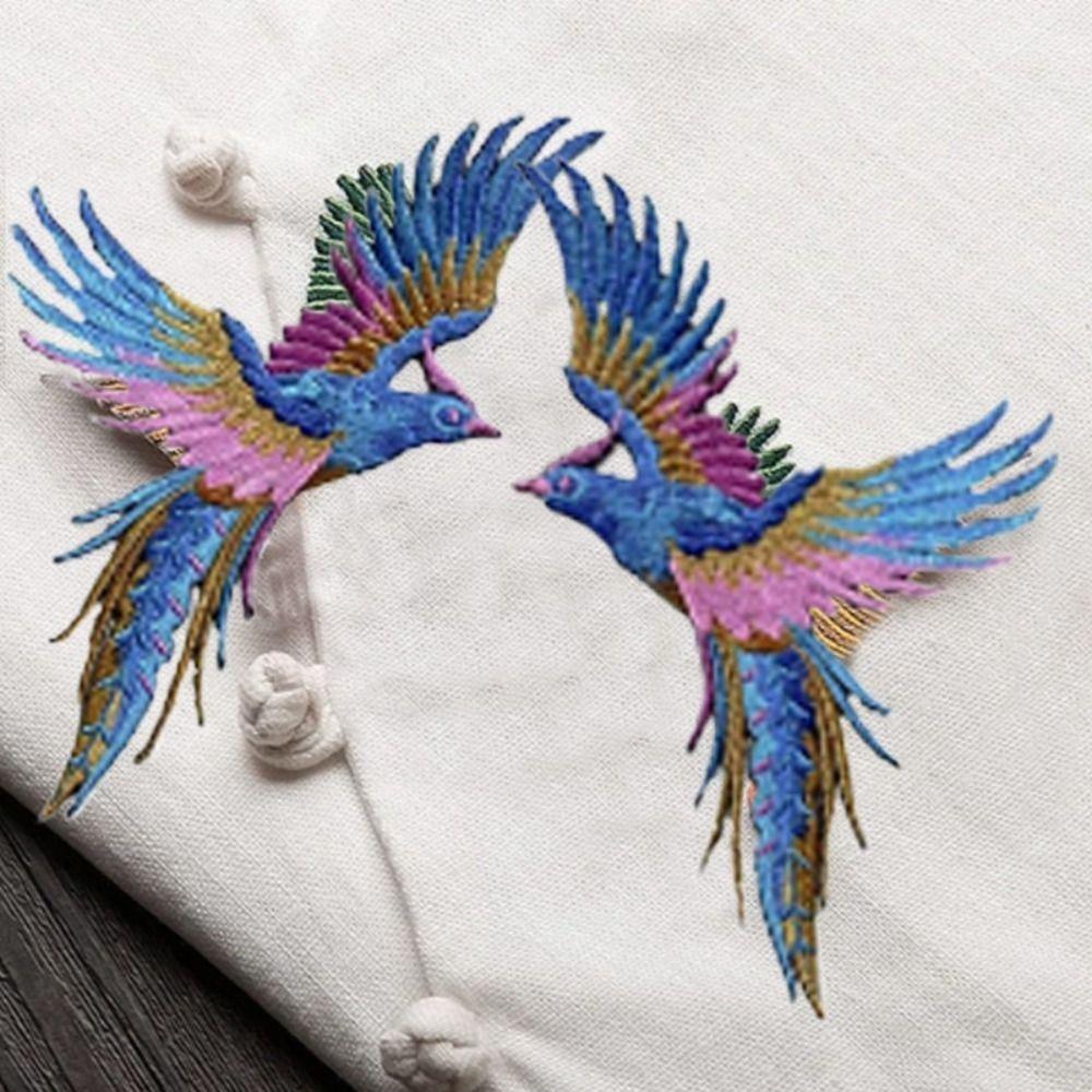 1 Paar Phönix Vogel Bestickte Applikation Selbstklebend Exquisite Stoffflicken Zum Aufbügeln DIY Kleidung Aufkleber Haarspange