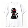 Black Cat Red Bow Blue Denim Overalls Print Tshirt Vintage Cute Kitten Graphic Summer Casual Short Sleeve Tee Harajuku Y2k Top