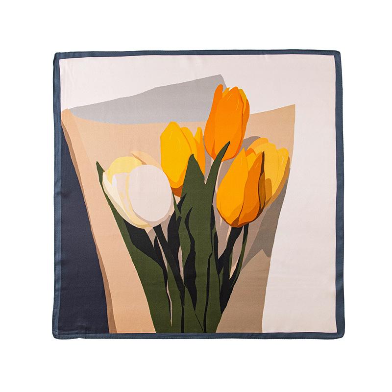 53Cm spring and summer new temperament women's 100% mulberry silk printed silk scarf fashion versatile high-end scarf shawl