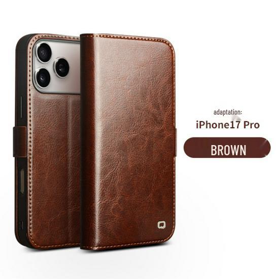 Chali Shi Genuine Leather iPhone 17 Pro Max Flip Case with Magnetic Buckle, Air Stand, and Card Slot