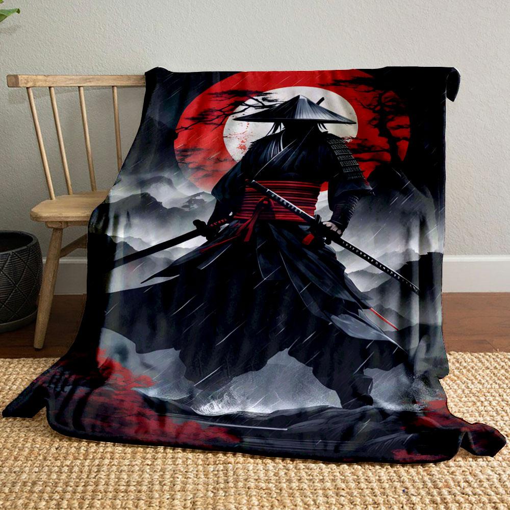 

Samurai Red Moon Rain bedroom Blanket for Livingroom Couch lunch break Soft throw for Friend s festival Gift 80cm x 120cm