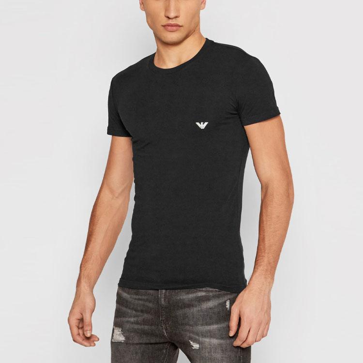 Emporio Armani Logo Solid Color Short Sleeve T-Shirt Men Tops Black 1110351-P7250-0020