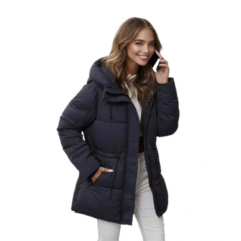 European & American Women's Mid-Length Hooded Down Cotton Jacket - Slimming, Thick, and Trendy Coat.