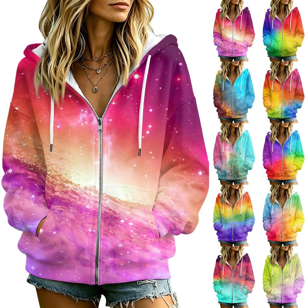 Damen Lässige Kapuzenjacke mit Aufdruck, Langarm, mit und Taschen, Lockere Passform