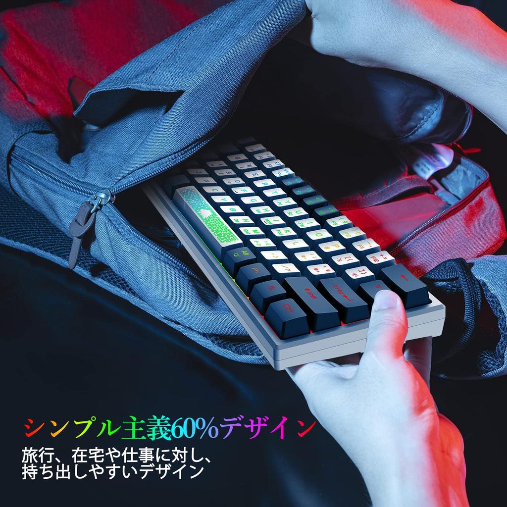 LexonTech X ZIYOU LANG K61 Gaming Keyboard with RGB LED Backlighting (60%), 62 Keys, Quiet, Compact (US Layout), USB Membrane Wired Keyboard,